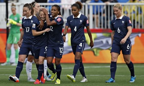 Eugenie Le Sommer of France (No9) celebrates scoring the winning goal
