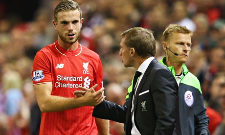 Jordan Henderson, left, and Liverpool manager Brendan Rodgers