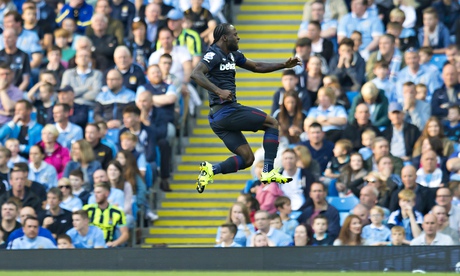 West Ham's Victor Moses celebrates giving his side the lead after just six minutes against Mancheste