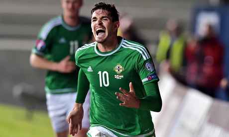 Kyle Lafferty celebrates the goal that salvaged a vital point for Northern Ireland against Hungary.