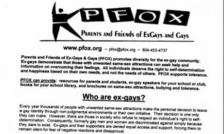 The PFOX 'ex-gay' flier distributed in Maryland schools