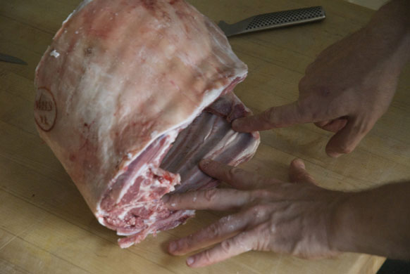 Gallery Butchering a lamb carcass: Lamb. Measure half away along the front rib