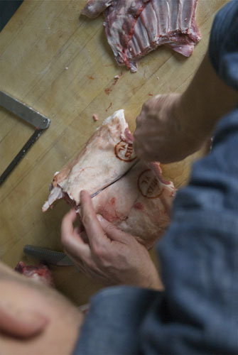 Gallery Butchering a lamb carcass: Lamb. Cut down the vertebrae