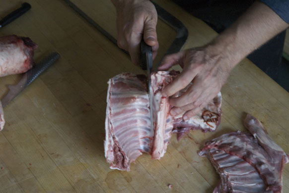 Gallery Butchering a lamb carcass: Lamb. Stand the rack on end