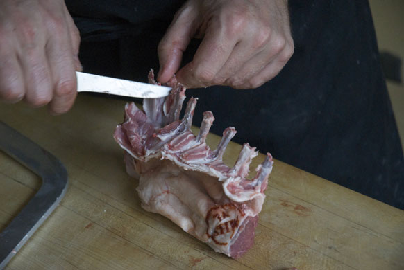 Gallery Butchering a lamb carcass: Lamb. Trim the ribs