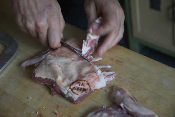 Gallery Butchering a lamb carcass: Lamb. Tidy up the bone ends