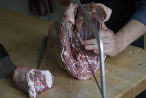 Gallery Butchering a lamb carcass: Lamb. Saw the fore portion