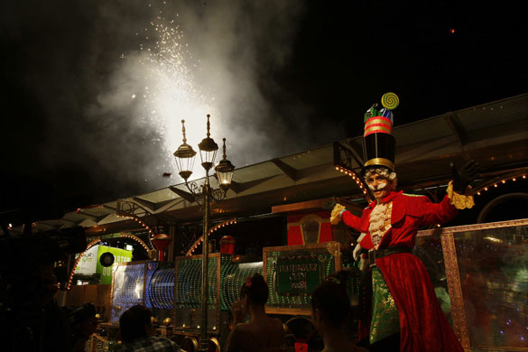 Gallery November 13 2008: Christmas lights are lit  outside a shopping mall in Hong Kong