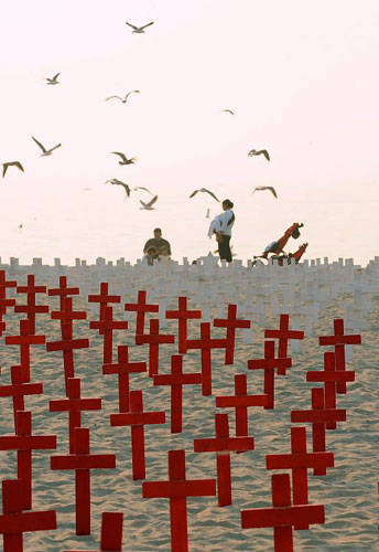 Gallery November 17 2008: Crosses marking soldiers lost during the war in Iraq on Santa Monica beach