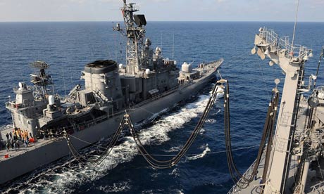 Japan Maritime Self Defense Force (JMSDF) ship 'Mashu' conducts a refueling exercise