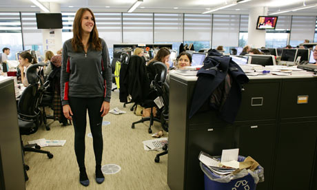 Nicole Jackson at the office in her cycling clothes