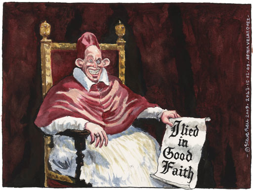 Steve Bell Cartoon - Tony Blair saying, I Lied in Good Faith