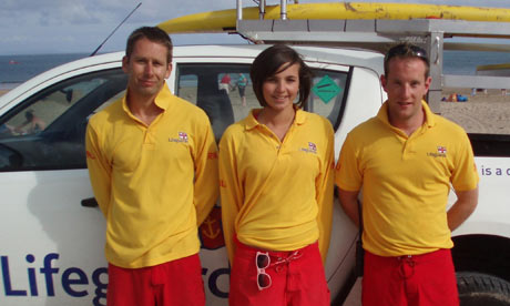 Lifeguards Adam Pitman, Coral Lewis and Jon Johnson, who saved the lives of 40 people in Tenby