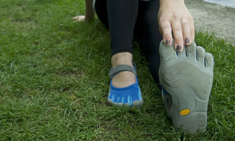 A pair of Vibram's FiveFingers running shoes