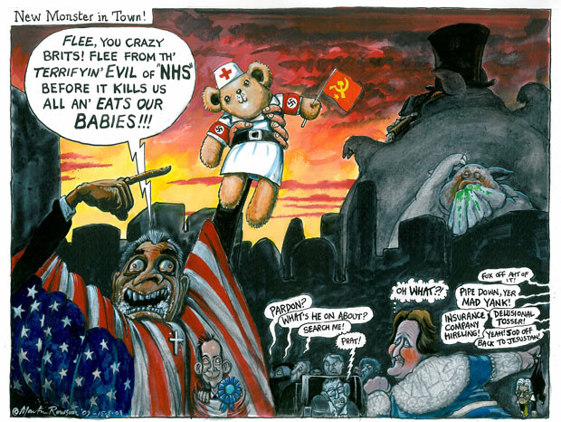 Martin Rowson cartoon - New Monster in Town