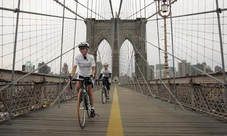 Cyclist on Brooklyn Bridge