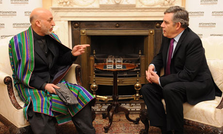 Gordon Brown meets President Hamid Karzai at 10 Downing Street