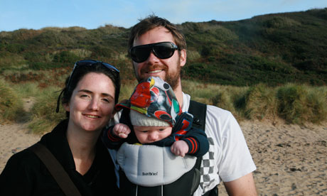 Sam Haddad with her husband and baby Herbie