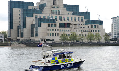 Police boat on patrol near the MI6 headquarters in London