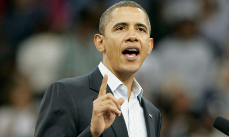 Barack Obama speaks at a campaign rally in Cleveland