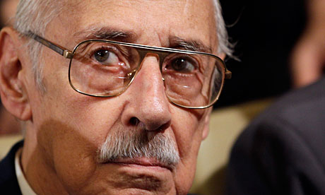 Former Argentina dictator Jorge Videla attends the last day of his trial in Cordoba.