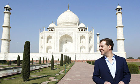 Dmitry Medvedev visits the Taj Mahal, during his state visit to India.