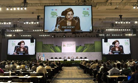 Mexico's foreign secretary Patricia Espinosa speaks at Cancún climate change conference