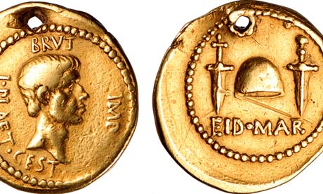 Roman coin celebrating the murder of Julius Caesar