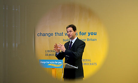 Liberal Democrat leader Nick Clegg during a press conference in London.