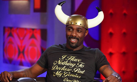 idris elba thor heimdall. Idris Elba wears Viking helmet