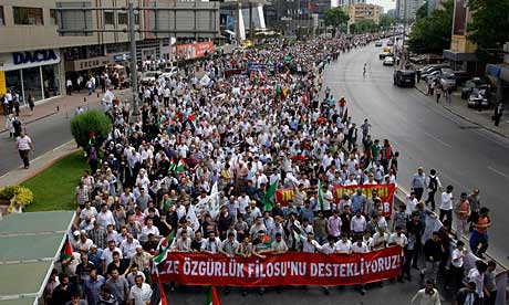 Protesters in Istanbul march over Israel's storming of Turkish boats bound for Gaza.