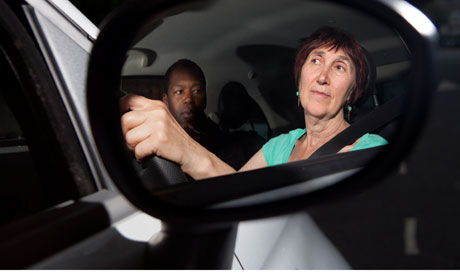 Michele Hanson sits a mock driving test