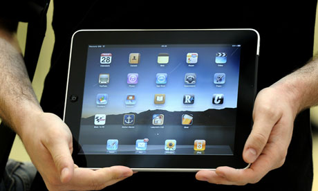 A customer poses with his new iPad