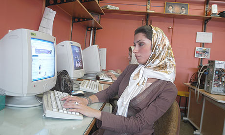 A woman at an internet cafe in Tehran.