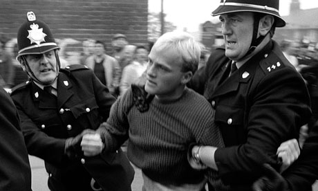 Police clash with Easington residents during angry scenes in August 1984.