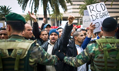 Protesters outside party headquarters in Tunis