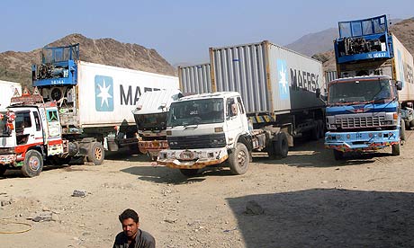 Nato supply trucks wait for clearance to cross into Afghanistan by Pakistani officials.