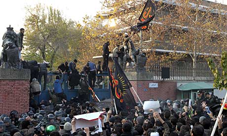 Iranian protesters break into the British embassy in Tehran.