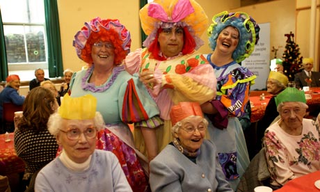 Pantomime dames entertaining guests at Age Concern