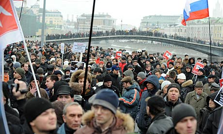 Protesters mass in Bolotnaya Square in central Moscow.