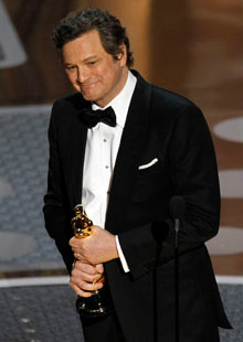 Colin Firth accepts the Oscar for best actor for his role in The King's Speech