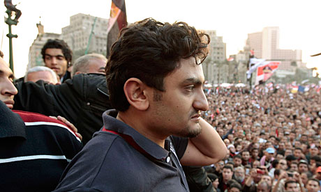 Wael Ghonim addresses crowds in Tahrir Square, Cairo.