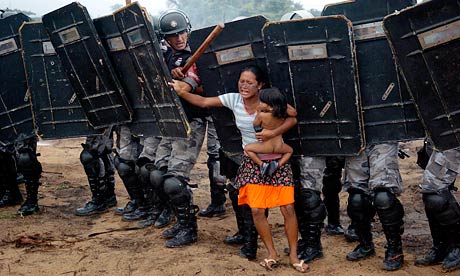 indigenous woman of Brazil's Landless Movement Amazonas state police expel