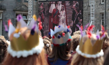 Royal wedding on a large screen at St Andrews University