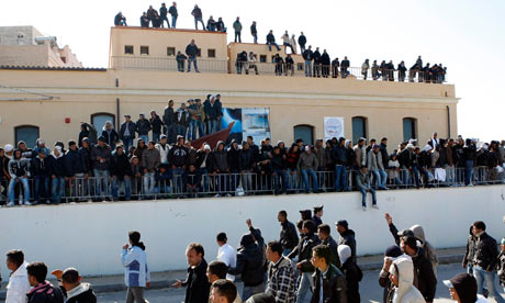 Illegal immigrants from north Africa arrive on the southern Italian island of Lampedusa