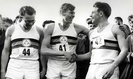 Roger Bannister with Chris Brasher (left) and Chris Chataway