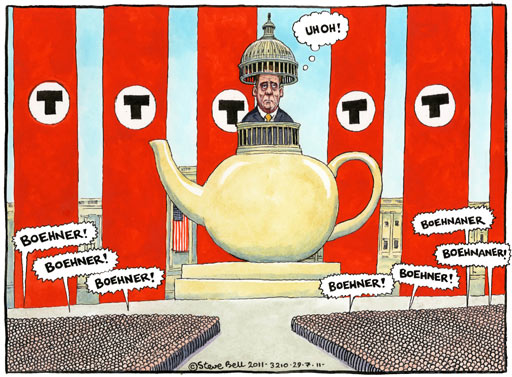 Steve Bell cartoon on the US debt crisis Hardline revolt puts more pressure on Republican speaker of the house John Boehner