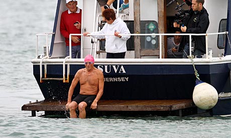 Roger Allsopp leaves Shakespeare beach in Dover, as he sets off to swim the English Channel.
