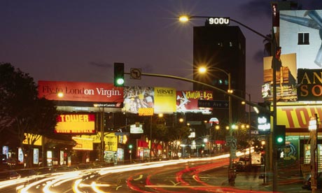 Headlight Streaks on Sunset Boulevard at Night