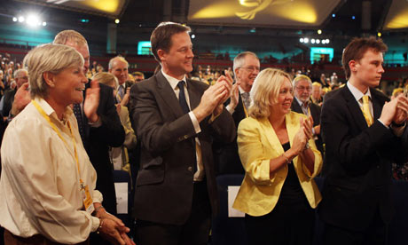 Nick Clegg and Liberal Democrat audience applauding
